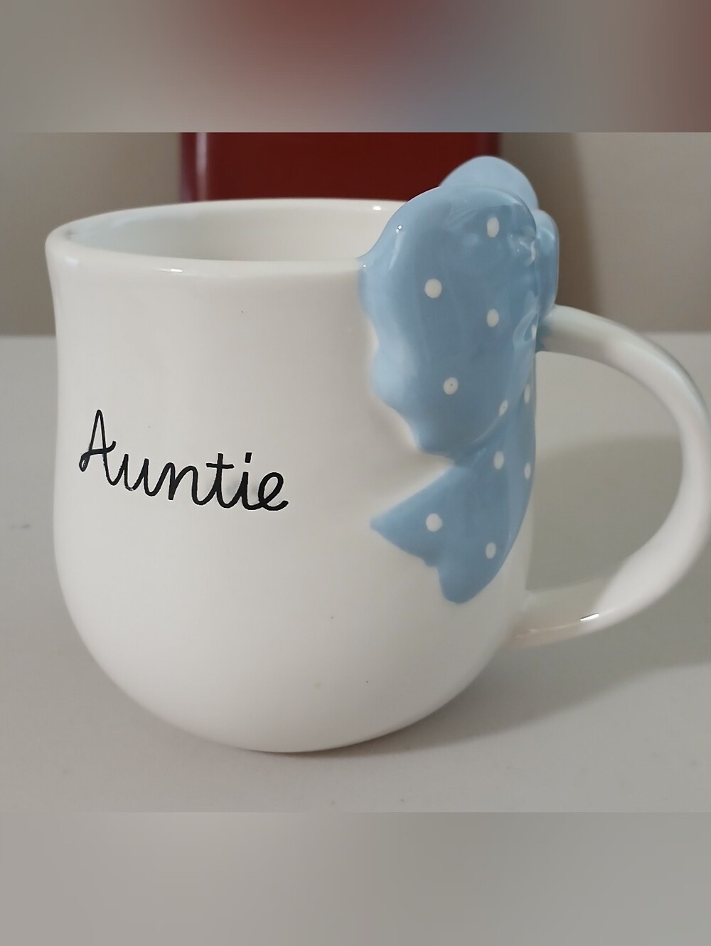 LANG Auntie Mug Blue Bow Polka Dot Ceramic Cup 16 Oz